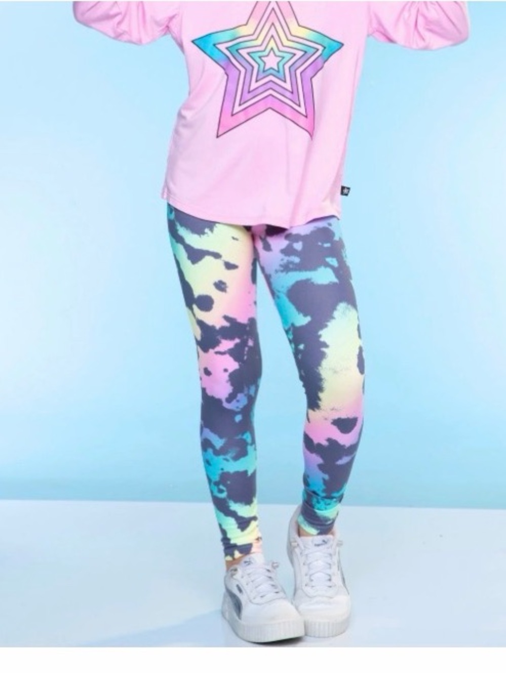 Girls Pastel Tie-Dye Print Leggings - Multi